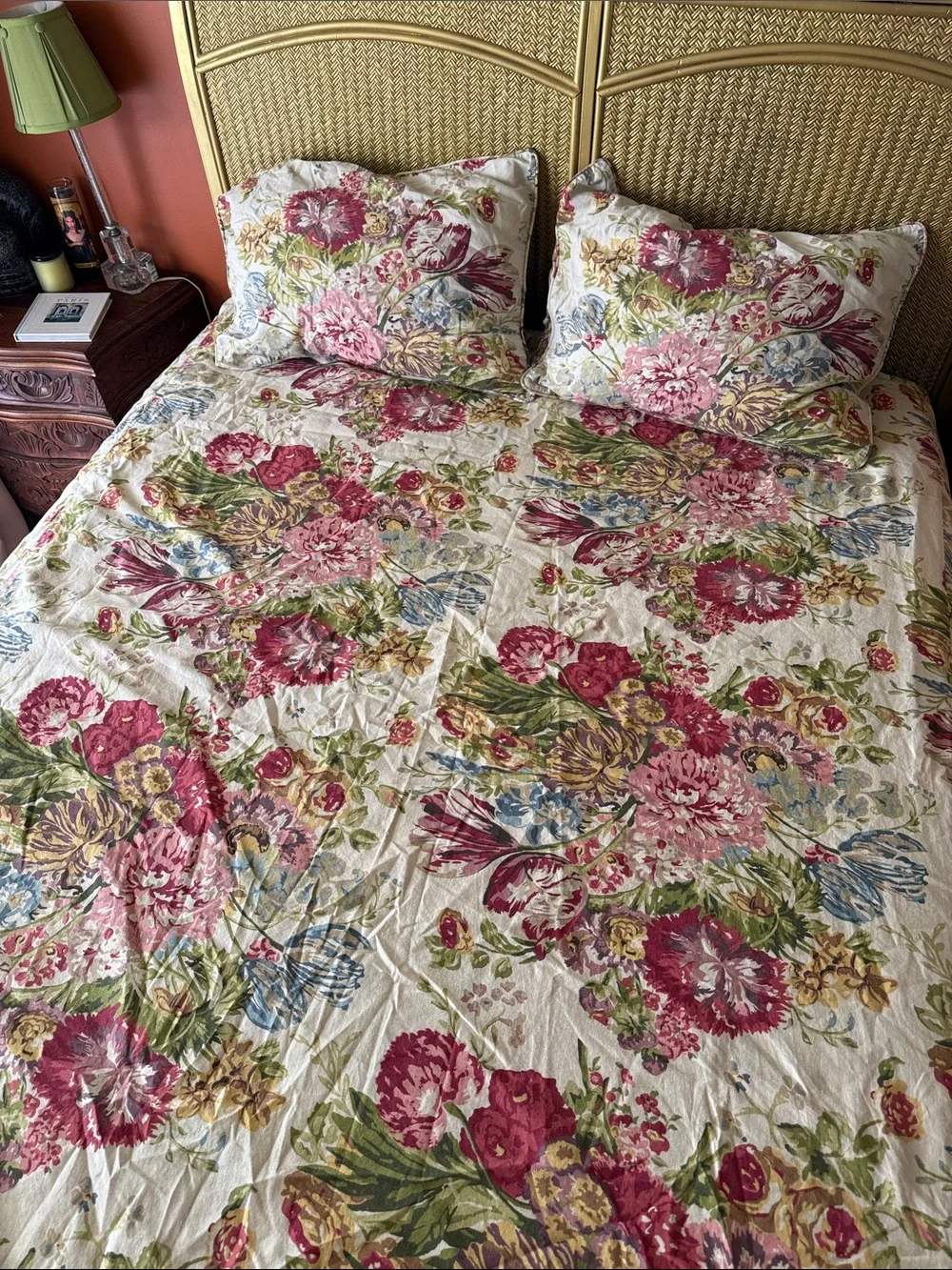 Pottery Barn King Cal King Floral Linen Duvet + 2 Shams